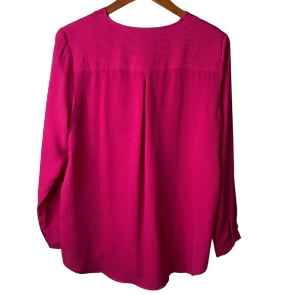 Adrianna Papell Hot Pink V-Neck Long Sleeve Tunic Blouse Semi-Sheer Lightweight - Picture 6 of 15